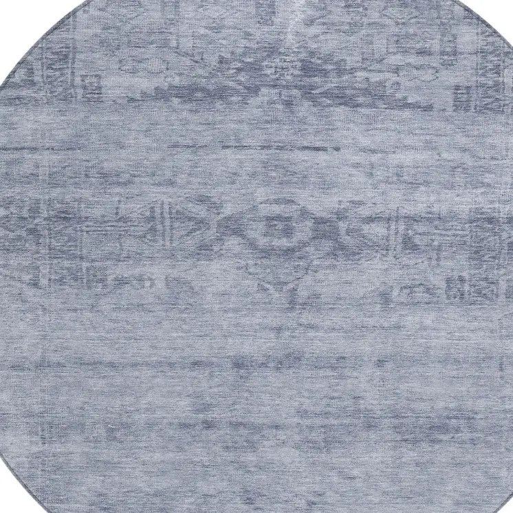 8' Denim Blue And Navy Blue Round Medallion Washable Indoor Outdoor Area Rug