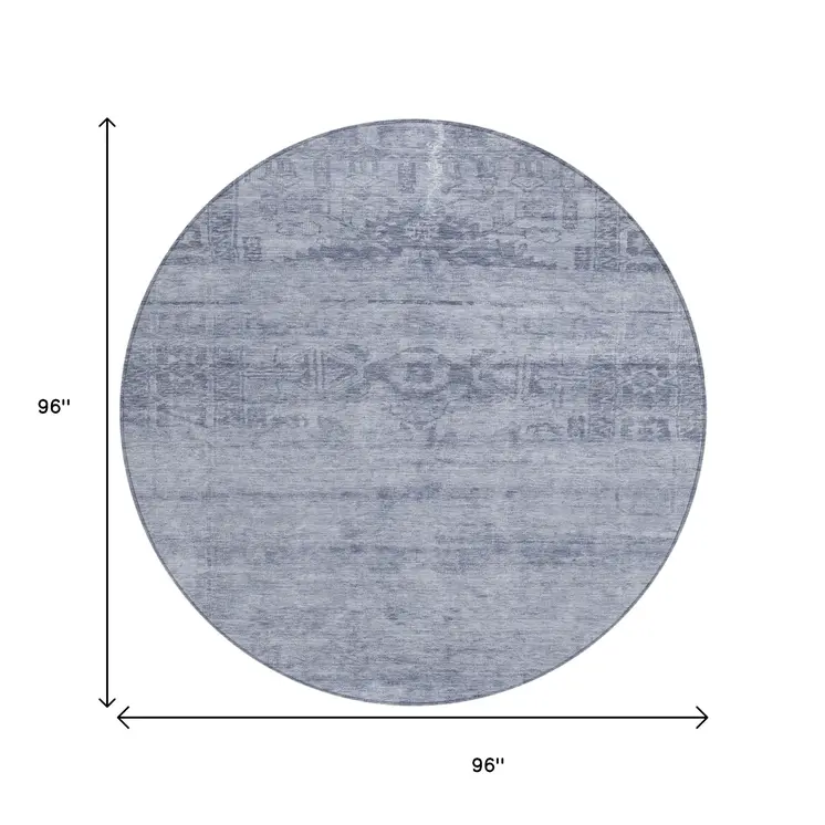 8' Denim Blue And Navy Blue Round Medallion Washable Indoor Outdoor Area Rug