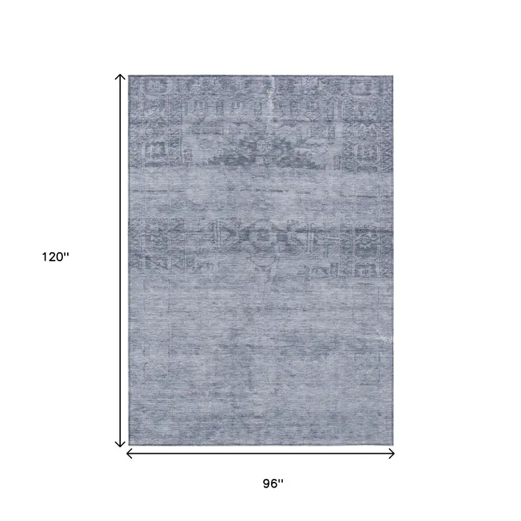 8' X 10' Denim Blue And Navy Blue Medallion Washable Indoor Outdoor Area Rug
