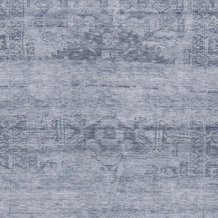8' X 10' Denim Blue And Navy Blue Medallion Washable Indoor Outdoor Area Rug