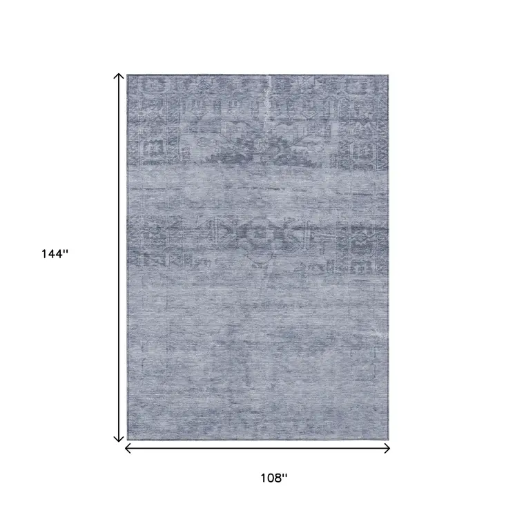 9' X 12' Denim Blue And Navy Blue Medallion Washable Indoor Outdoor Area Rug