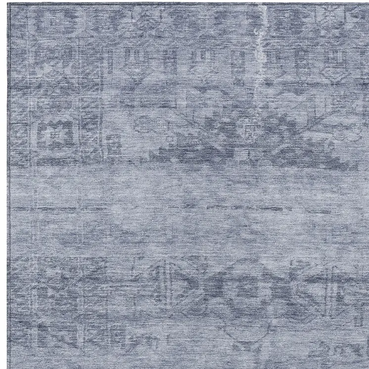 9' X 12' Denim Blue And Navy Blue Medallion Washable Indoor Outdoor Area Rug