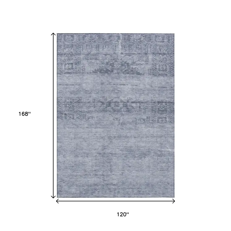 10' X 14' Denim Blue And Navy Blue Medallion Washable Indoor Outdoor Area Rug
