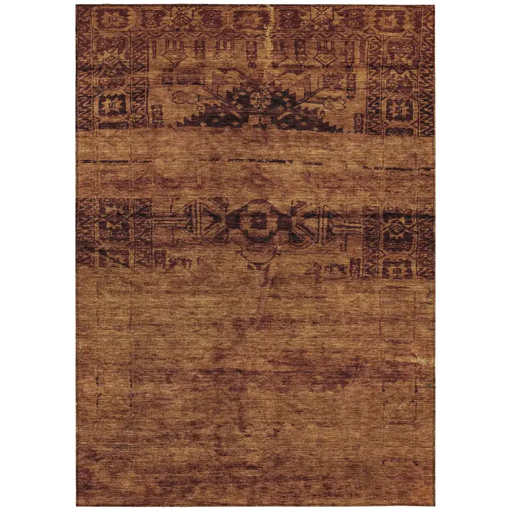 3' X 5' Rust And Brown Medallion Washable Indoor Outdoor Area Rug