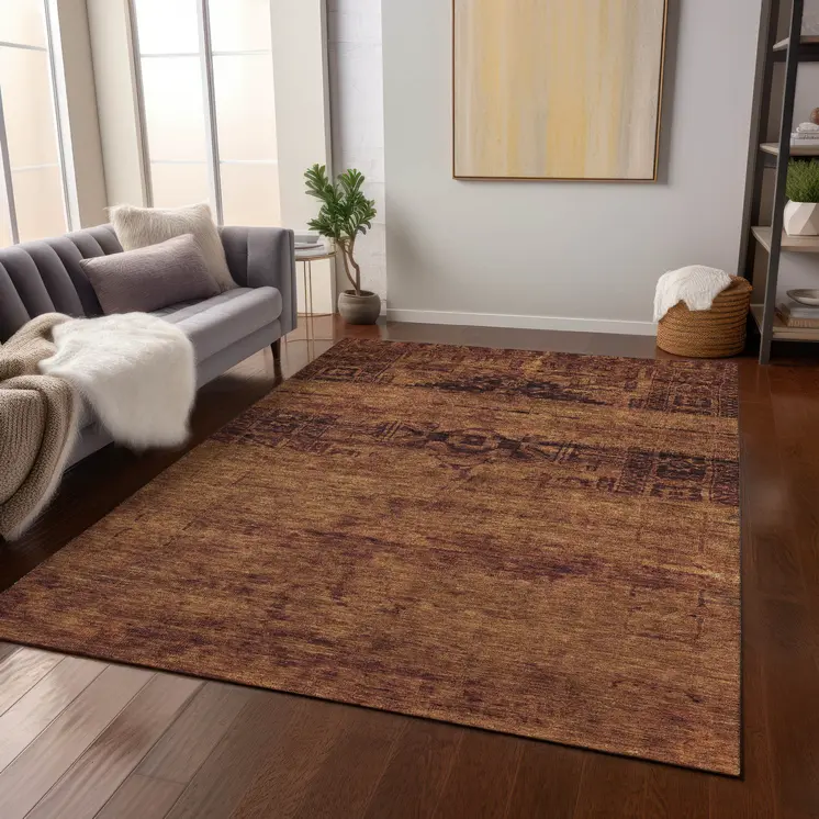 5' X 8' Rust And Brown Medallion Washable Indoor Outdoor Area Rug