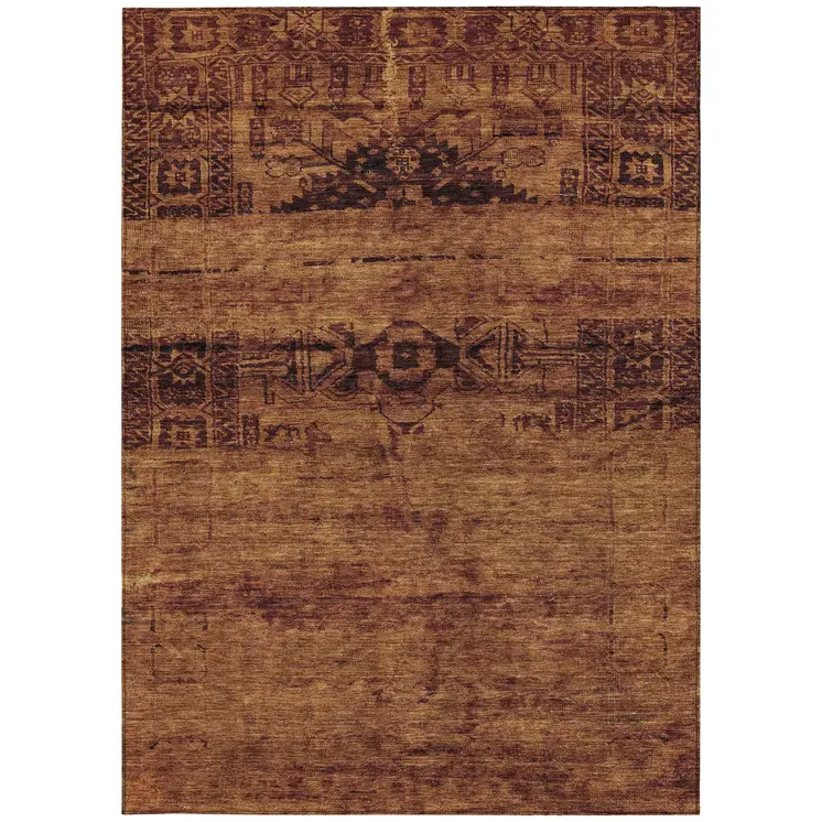 9' X 12' Rust And Brown Medallion Washable Indoor Outdoor Area Rug