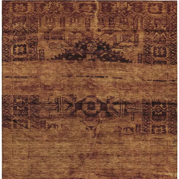 10' X 14' Rust And Brown Medallion Washable Indoor Outdoor Area Rug