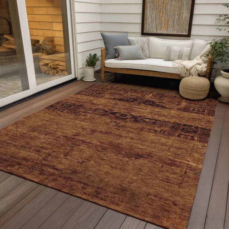 10' X 14' Rust And Brown Medallion Washable Indoor Outdoor Area Rug