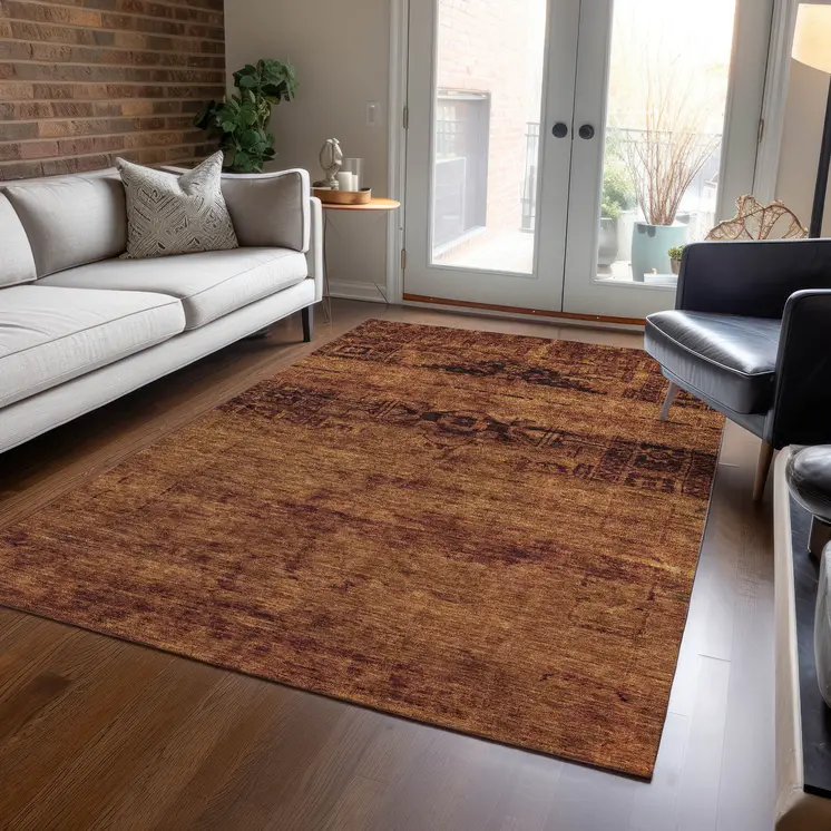 10' X 14' Rust And Brown Medallion Washable Indoor Outdoor Area Rug