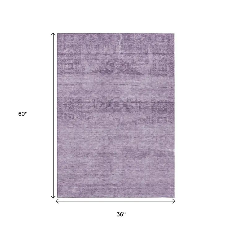 3' X 5' Plum And Purple Medallion Washable Indoor Outdoor Area Rug