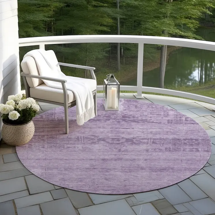 8' Plum And Purple Round Medallion Washable Indoor Outdoor Area Rug