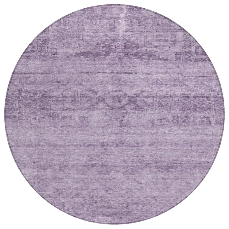 8' Plum And Purple Round Medallion Washable Indoor Outdoor Area Rug
