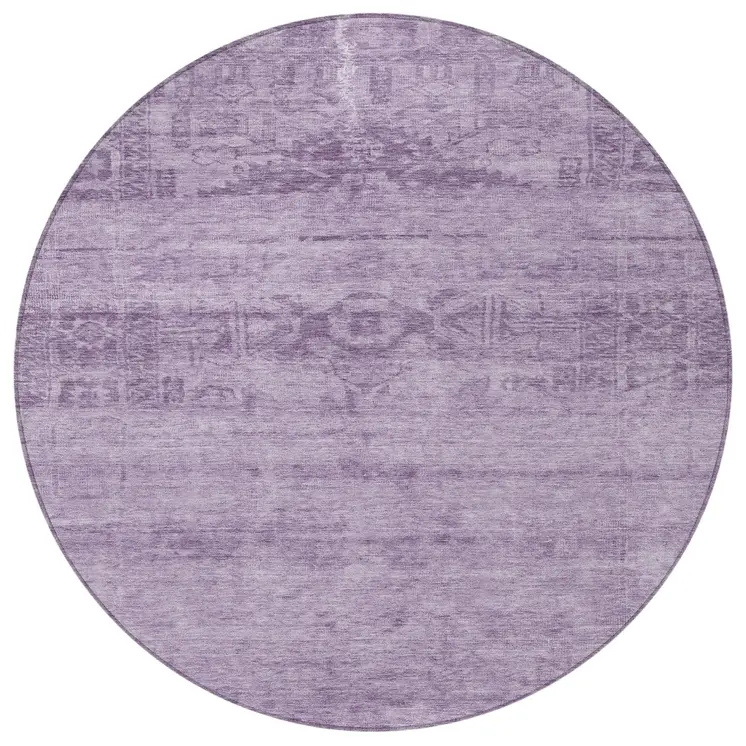 8' Plum And Purple Round Medallion Washable Indoor Outdoor Area Rug