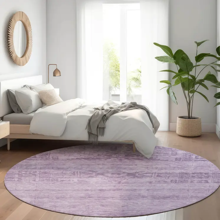 8' Plum And Purple Round Medallion Washable Indoor Outdoor Area Rug