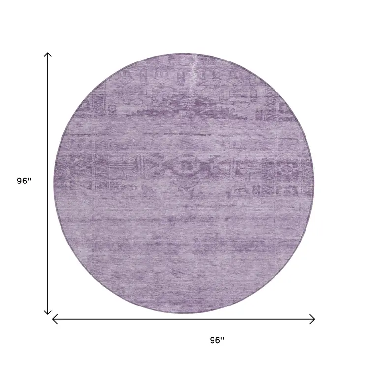 8' Plum And Purple Round Medallion Washable Indoor Outdoor Area Rug