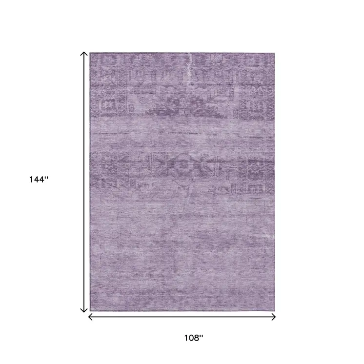 9' X 12' Plum And Purple Medallion Washable Indoor Outdoor Area Rug