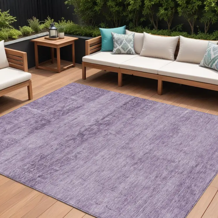 9' X 12' Plum And Purple Medallion Washable Indoor Outdoor Area Rug