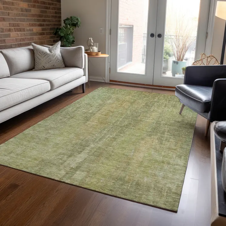 3' X 5' Artichoke Green And Fern Green Abstract Washable Indoor Outdoor Area Rug