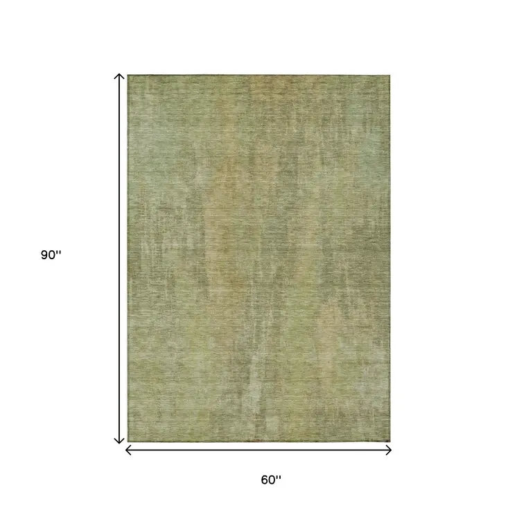 5' X 8' Artichoke Green And Fern Green Abstract Washable Indoor Outdoor Area Rug