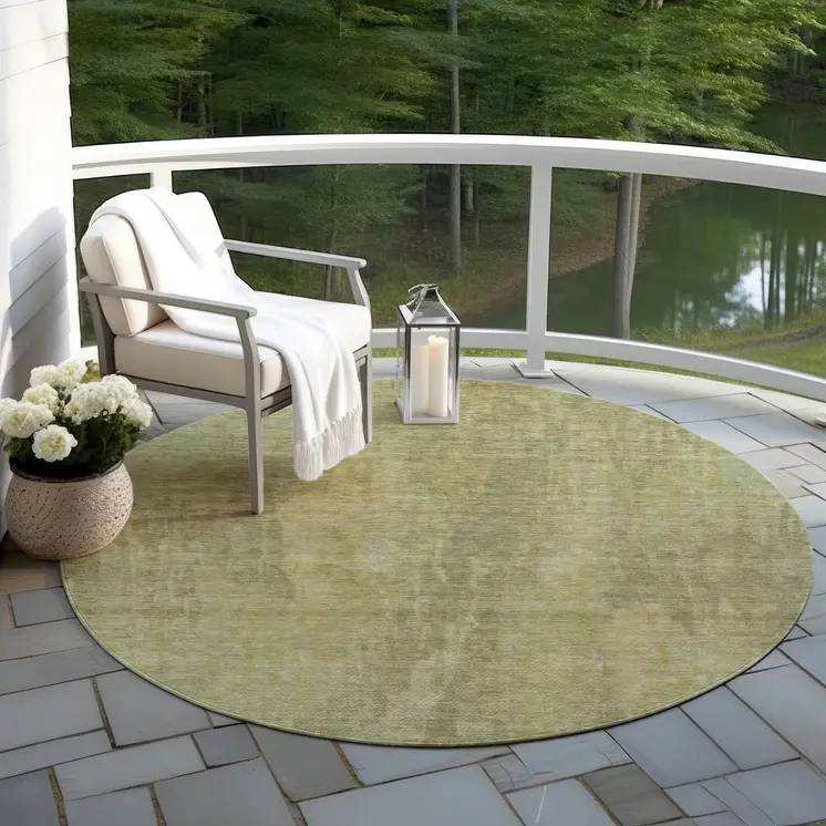 8' Artichoke Green And Fern Green Round Abstract Washable Indoor Outdoor Area Rug
