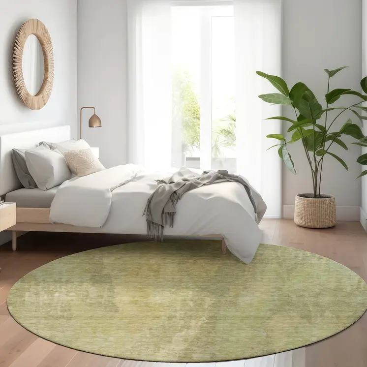 8' Artichoke Green And Fern Green Round Abstract Washable Indoor Outdoor Area Rug
