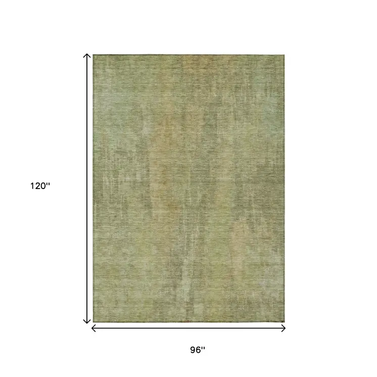 8' X 10' Artichoke Green And Fern Green Abstract Washable Indoor Outdoor Area Rug