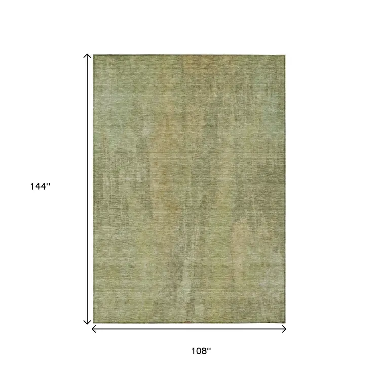 9' X 12' Artichoke Green And Fern Green Abstract Washable Indoor Outdoor Area Rug