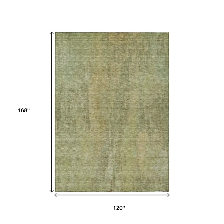 10' X 14' Artichoke Green And Fern Green Abstract Washable Indoor Outdoor Area Rug