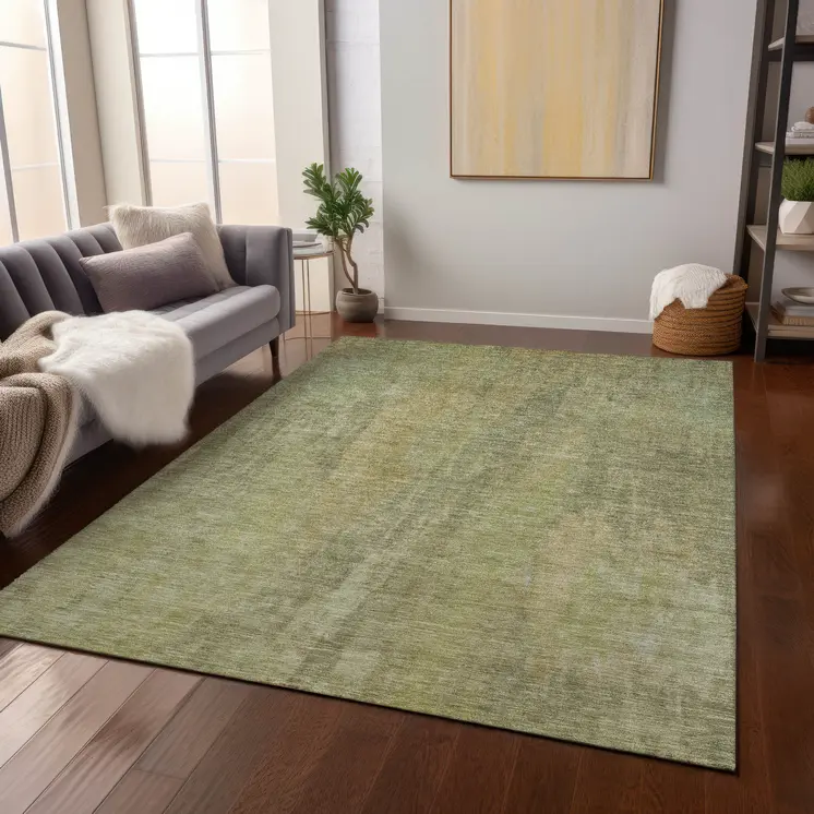 10' X 14' Artichoke Green And Fern Green Abstract Washable Indoor Outdoor Area Rug
