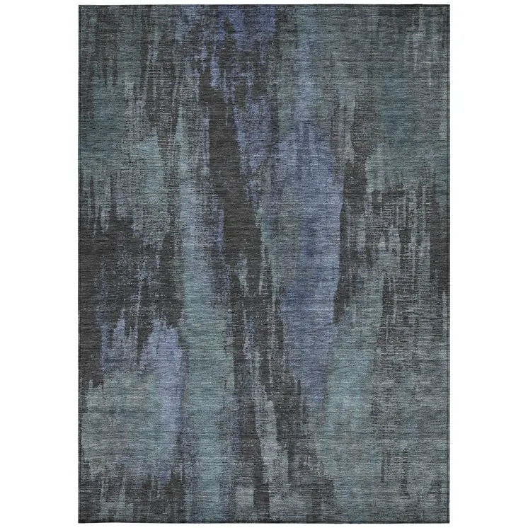 3' X 5' Blue And Gray Abstract Washable Indoor Outdoor Area Rug