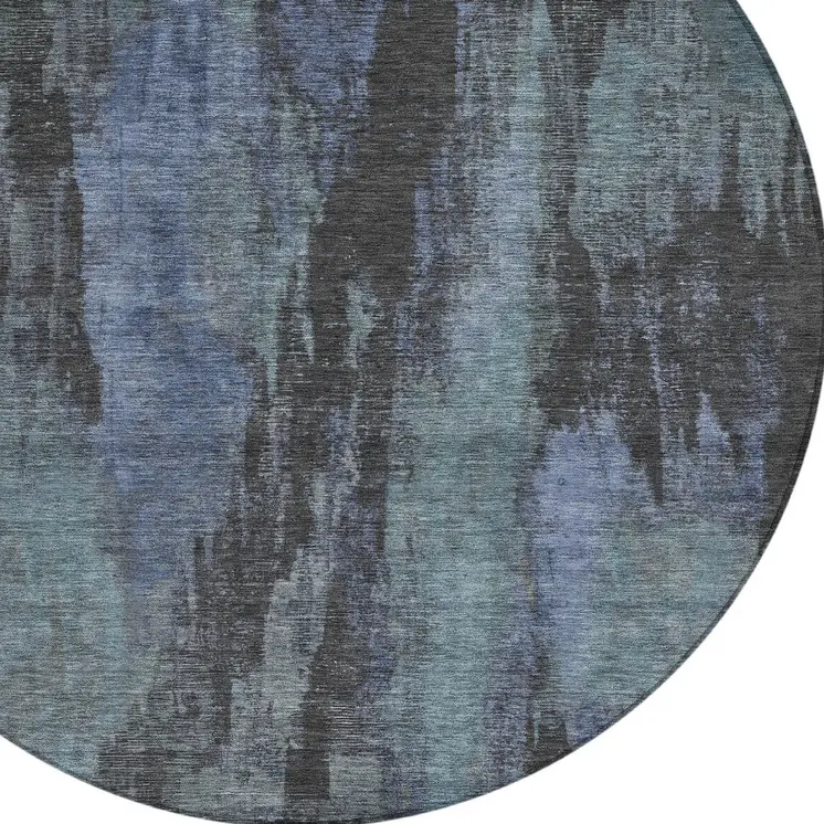 8' Blue And Gray Round Abstract Washable Indoor Outdoor Area Rug