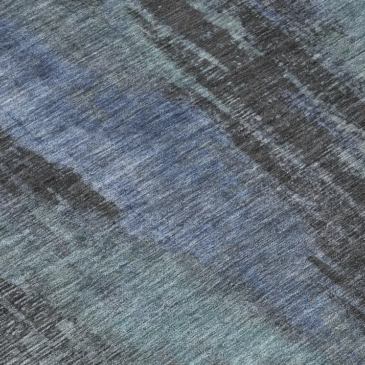 8' Blue And Gray Round Abstract Washable Indoor Outdoor Area Rug