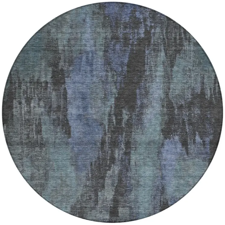 8' Blue And Gray Round Abstract Washable Indoor Outdoor Area Rug