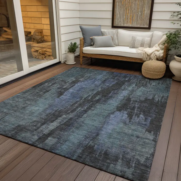 8' X 10' Blue And Gray Abstract Washable Indoor Outdoor Area Rug