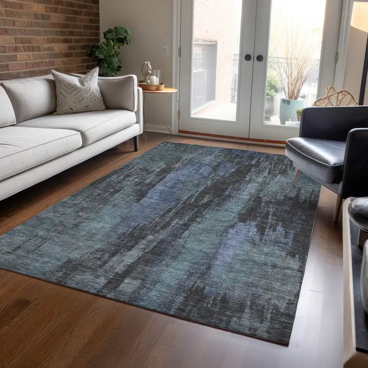 8' X 10' Blue And Gray Abstract Washable Indoor Outdoor Area Rug