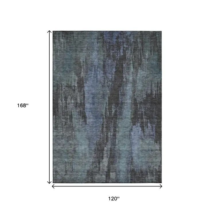 10' X 14' Blue And Gray Abstract Washable Indoor Outdoor Area Rug