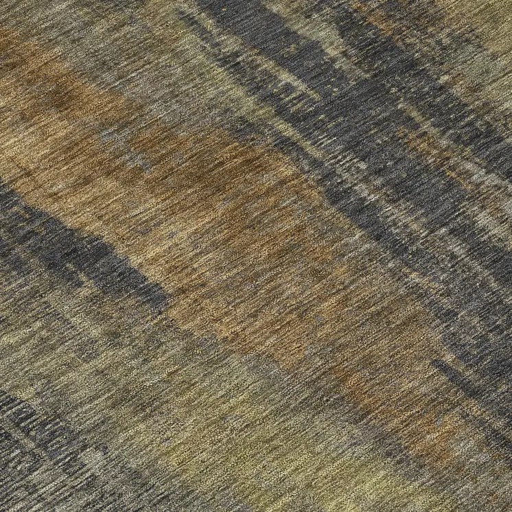 8' Charcoal And Gold Round Abstract Washable Indoor Outdoor Area Rug