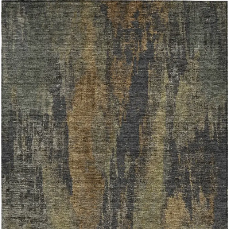 9' X 12' Charcoal And Gold Abstract Washable Indoor Outdoor Area Rug