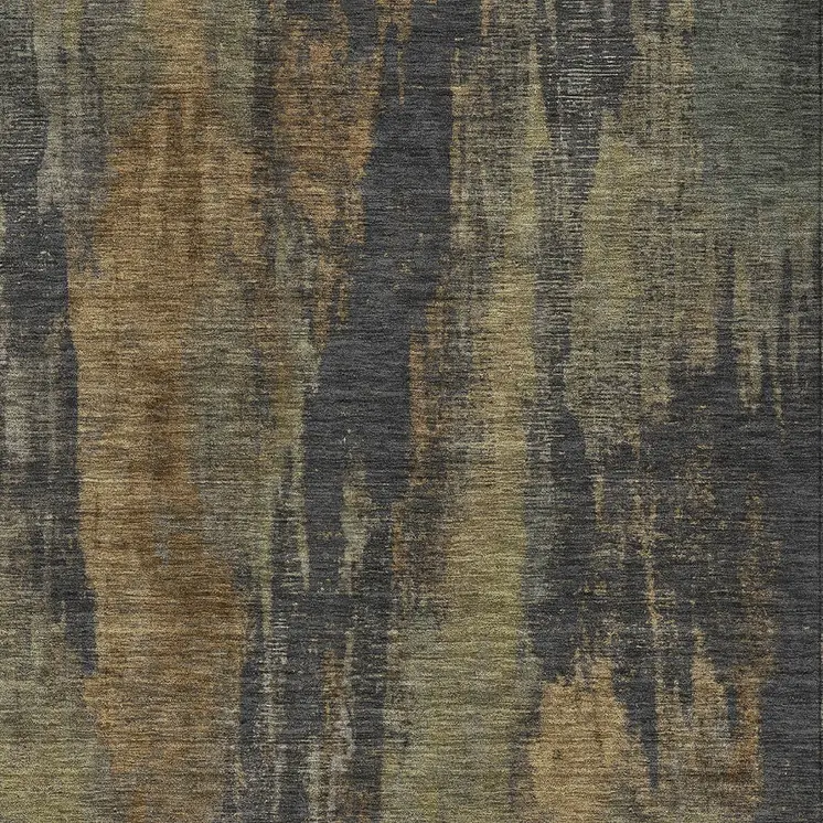 9' X 12' Charcoal And Gold Abstract Washable Indoor Outdoor Area Rug