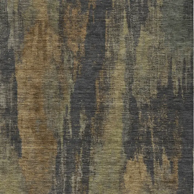 10' X 14' Charcoal And Gold Abstract Washable Indoor Outdoor Area Rug