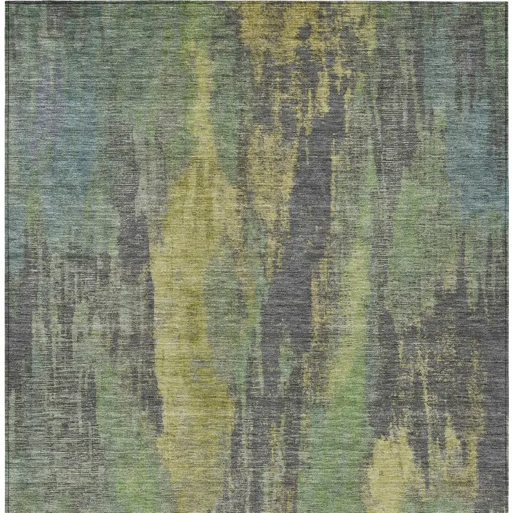 5' X 8' Green And Gold Abstract Washable Indoor Outdoor Area Rug