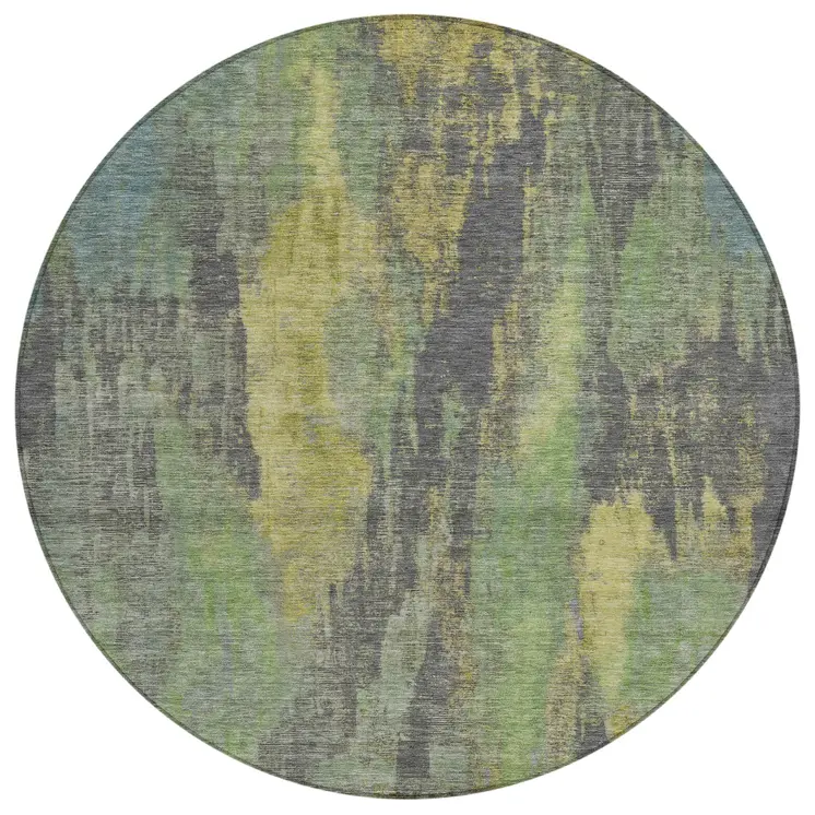8' Green And Gold Round Abstract Washable Indoor Outdoor Area Rug