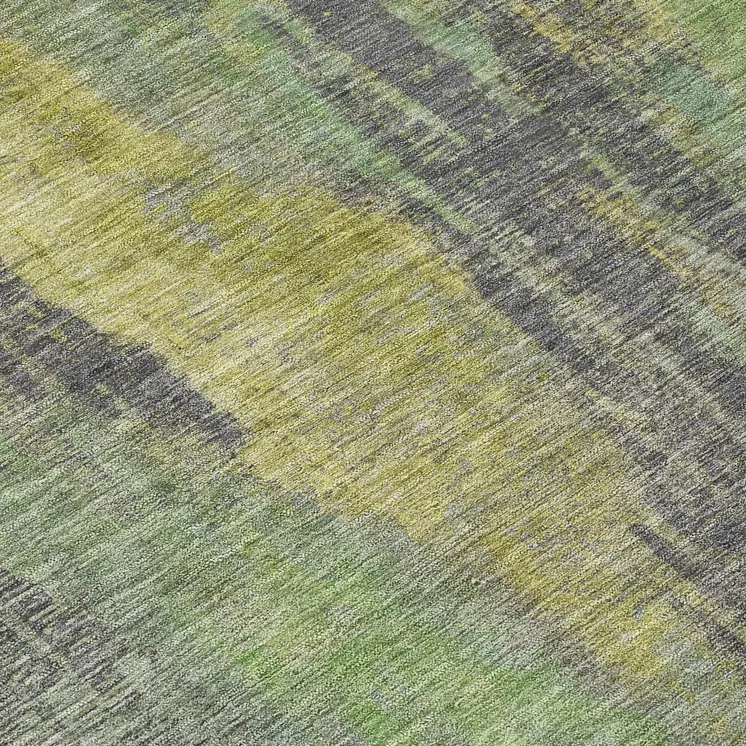 8' Green And Gold Round Abstract Washable Indoor Outdoor Area Rug
