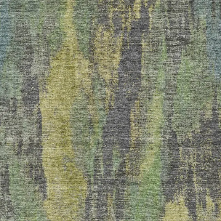 8' X 10' Green And Gold Abstract Washable Indoor Outdoor Area Rug
