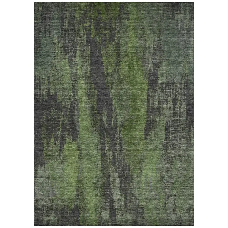 3' X 5' Olive Green And Charcoal Abstract Washable Indoor Outdoor Area Rug