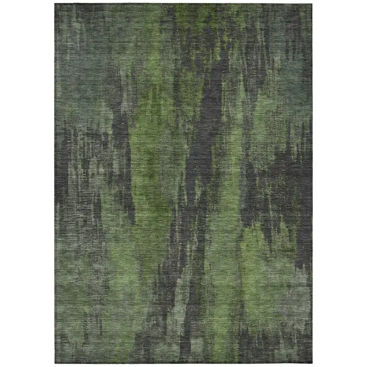 3' X 5' Olive Green And Charcoal Abstract Washable Indoor Outdoor Area Rug