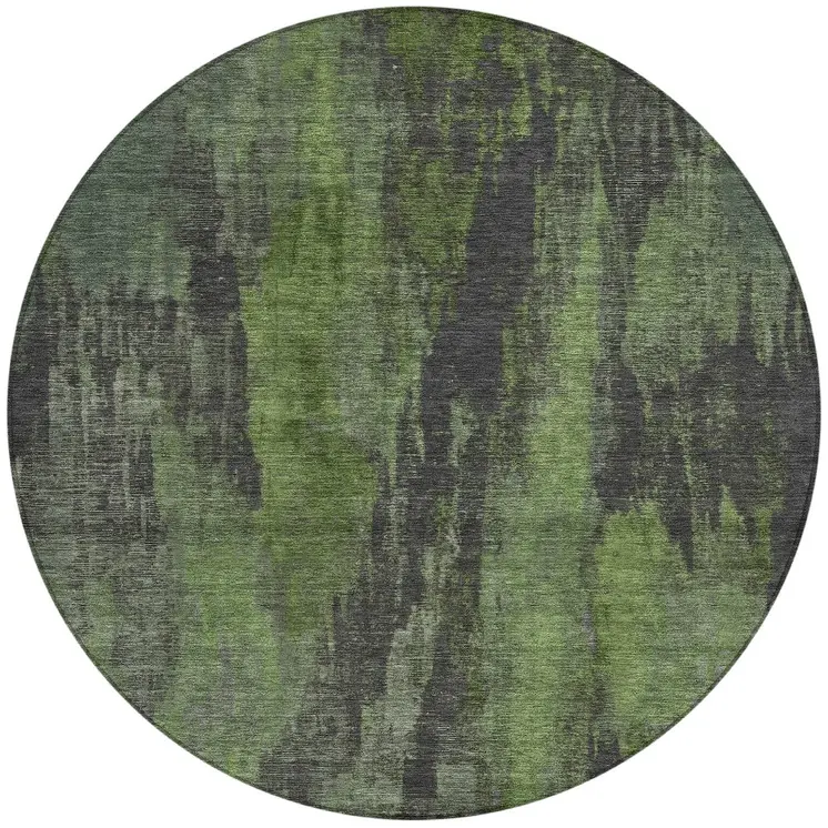 8' Olive Green And Charcoal Round Abstract Washable Indoor Outdoor Area Rug
