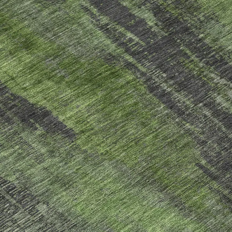 8' Olive Green And Charcoal Round Abstract Washable Indoor Outdoor Area Rug