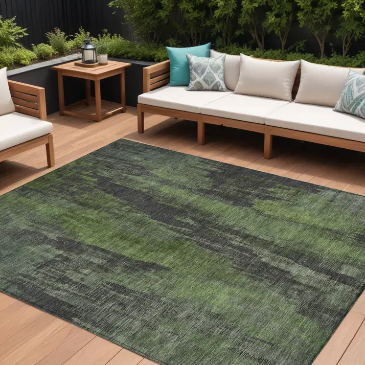 8' X 10' Olive Green And Charcoal Abstract Washable Indoor Outdoor Area Rug