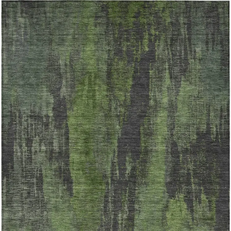 10' X 14' Olive Green And Charcoal Abstract Washable Indoor Outdoor Area Rug